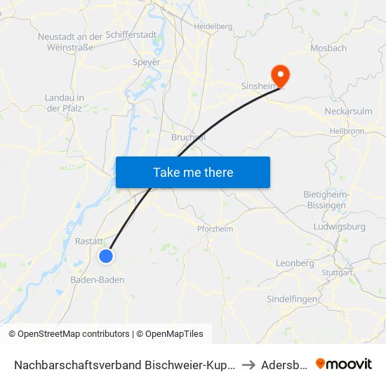 Nachbarschaftsverband Bischweier-Kuppenheim to Adersbach map