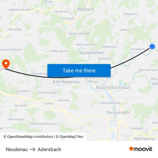 Neudenau to Adersbach map