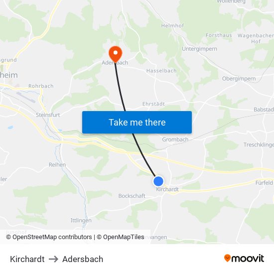 Kirchardt to Adersbach map