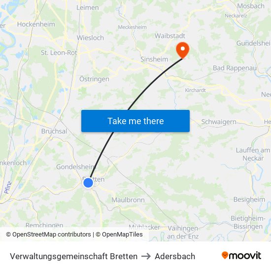 Verwaltungsgemeinschaft Bretten to Adersbach map