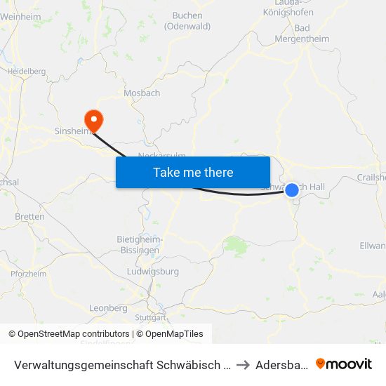 Verwaltungsgemeinschaft Schwäbisch Hall to Adersbach map