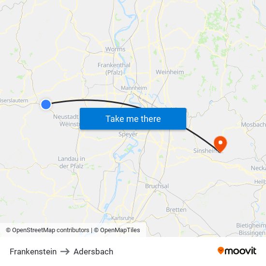 Frankenstein to Adersbach map