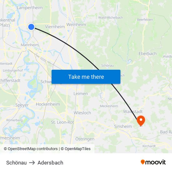 Schönau to Adersbach map