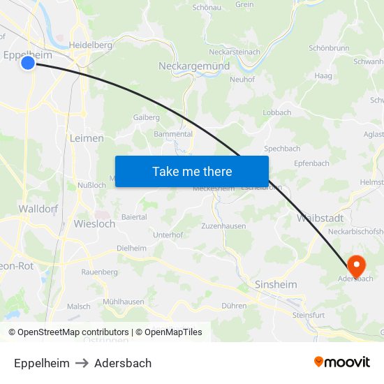 Eppelheim to Adersbach map