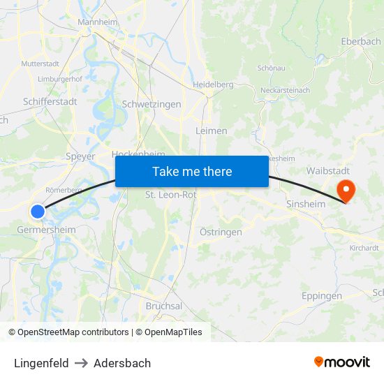 Lingenfeld to Adersbach map