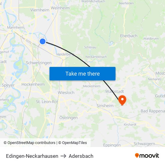 Edingen-Neckarhausen to Adersbach map