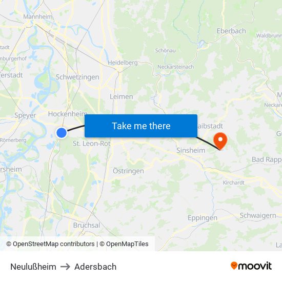 Neulußheim to Adersbach map
