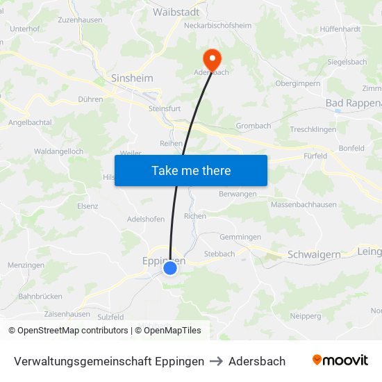 Verwaltungsgemeinschaft Eppingen to Adersbach map