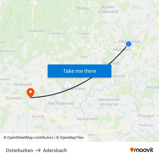 Osterburken to Adersbach map