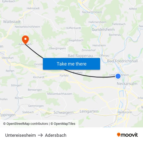 Untereisesheim to Adersbach map