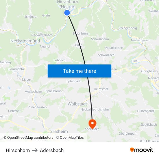 Hirschhorn to Adersbach map