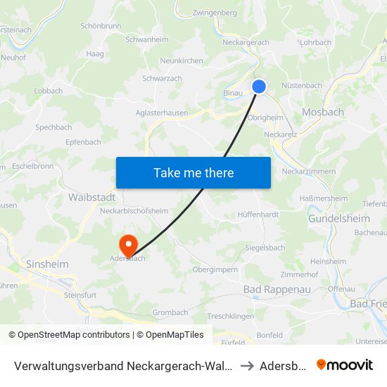 Verwaltungsverband Neckargerach-Waldbrunn to Adersbach map