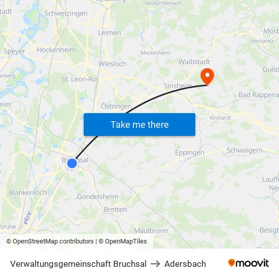 Verwaltungsgemeinschaft Bruchsal to Adersbach map