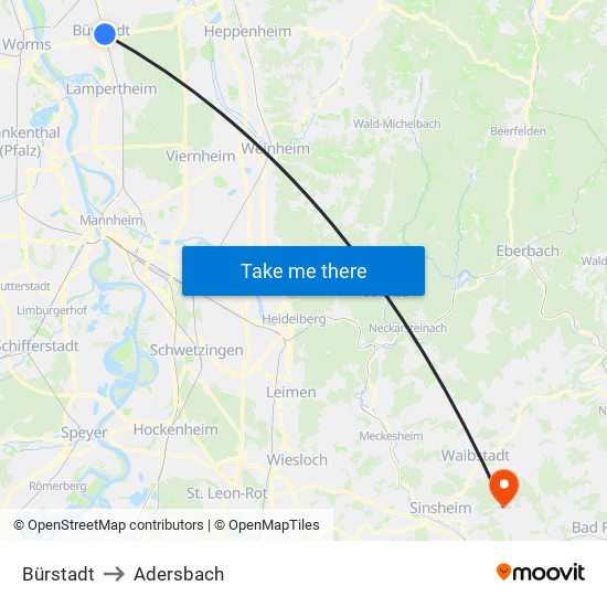 Bürstadt to Adersbach map
