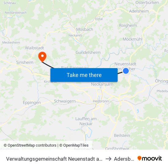 Verwaltungsgemeinschaft Neuenstadt am Kocher to Adersbach map