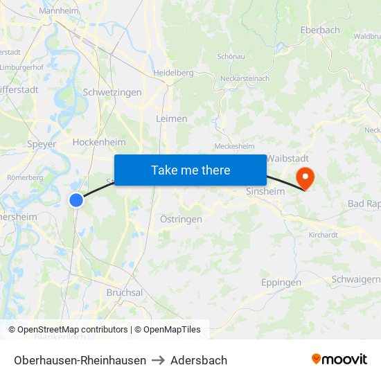 Oberhausen-Rheinhausen to Adersbach map