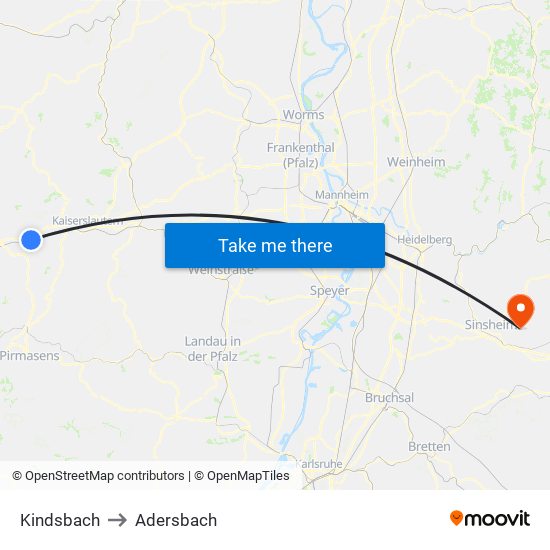 Kindsbach to Adersbach map