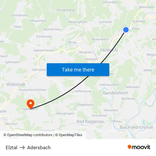 Elztal to Adersbach map