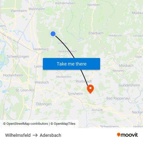 Wilhelmsfeld to Adersbach map