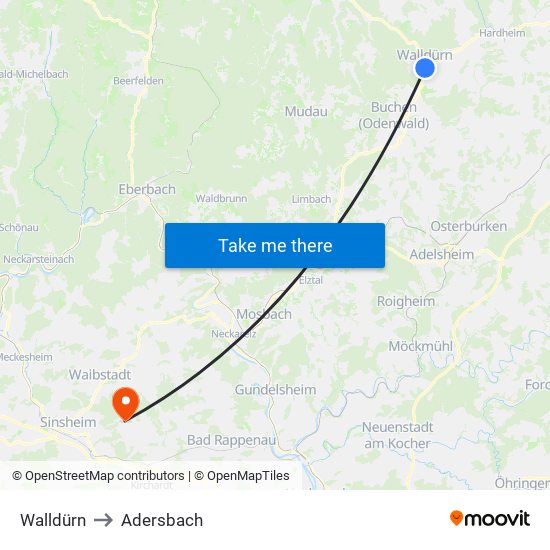 Walldürn to Adersbach map