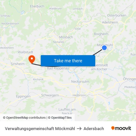Verwaltungsgemeinschaft Möckmühl to Adersbach map