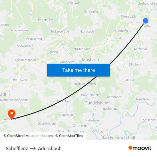 Schefflenz to Adersbach map