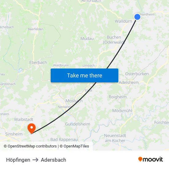 Höpfingen to Adersbach map