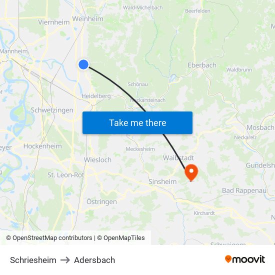 Schriesheim to Adersbach map