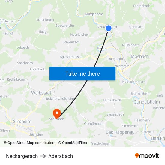 Neckargerach to Adersbach map