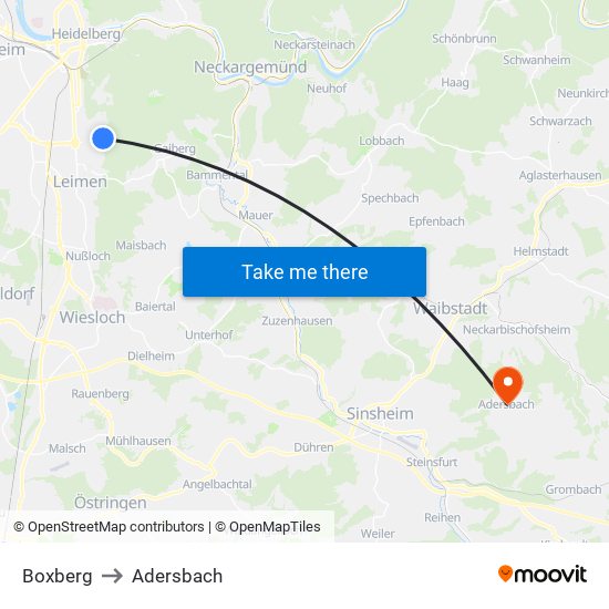 Boxberg to Adersbach map