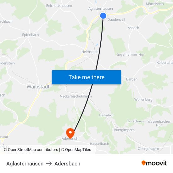 Aglasterhausen to Adersbach map