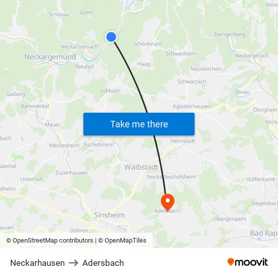 Neckarhausen to Adersbach map
