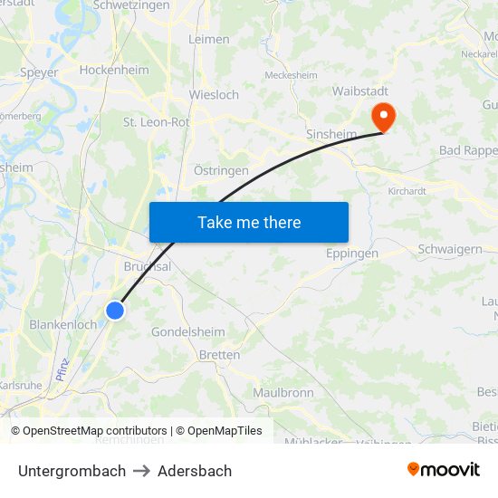 Untergrombach to Adersbach map