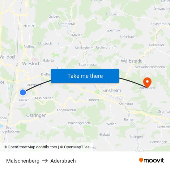 Malschenberg to Adersbach map