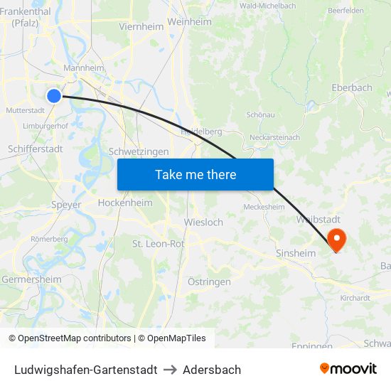 Ludwigshafen-Gartenstadt to Adersbach map