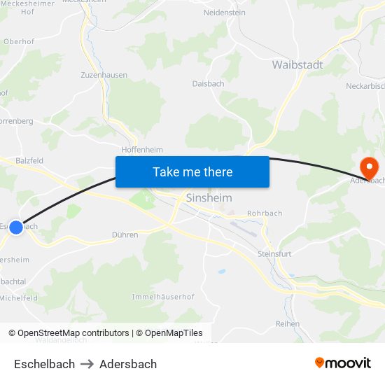 Eschelbach to Adersbach map
