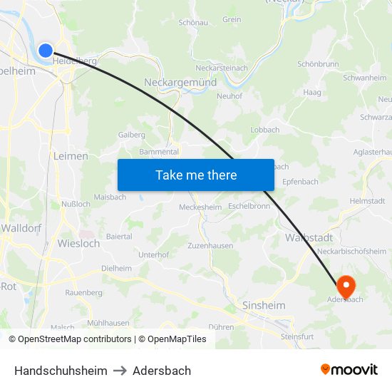 Handschuhsheim to Adersbach map