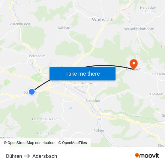 Dühren to Adersbach map