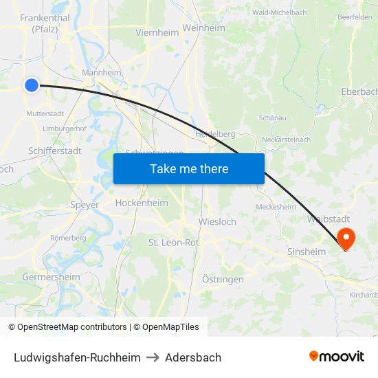 Ludwigshafen-Ruchheim to Adersbach map