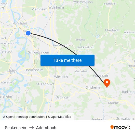 Seckenheim to Adersbach map