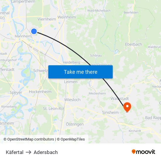 Käfertal to Adersbach map