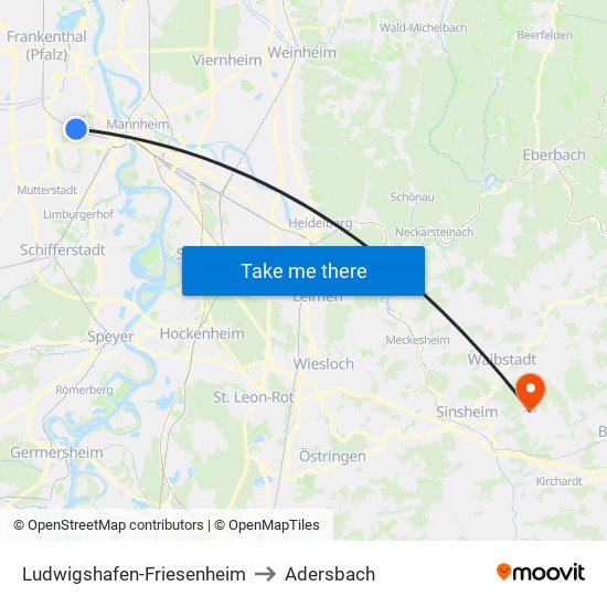 Ludwigshafen-Friesenheim to Adersbach map