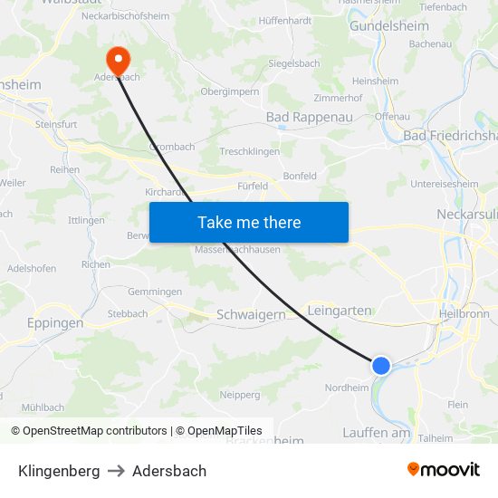Klingenberg to Adersbach map