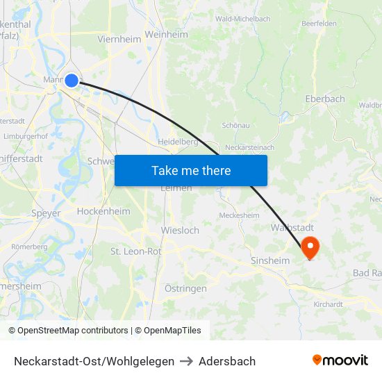 Neckarstadt-Ost/Wohlgelegen to Adersbach map