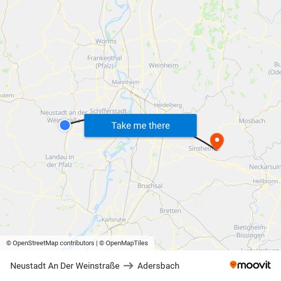 Neustadt An Der Weinstraße to Adersbach map