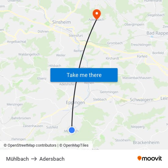 Mühlbach to Adersbach map