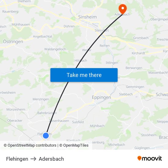Flehingen to Adersbach map