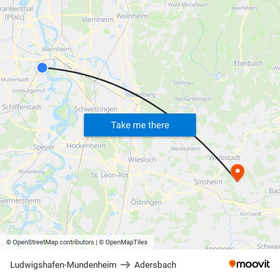 Ludwigshafen-Mundenheim to Adersbach map