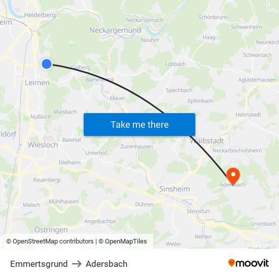 Emmertsgrund to Adersbach map