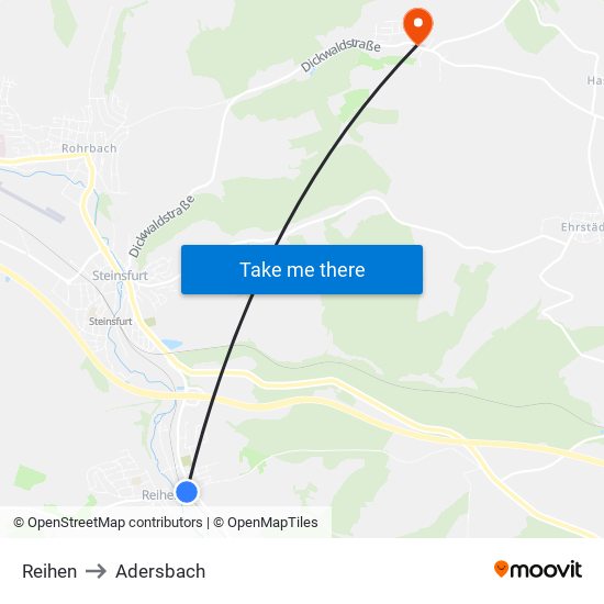 Reihen to Adersbach map